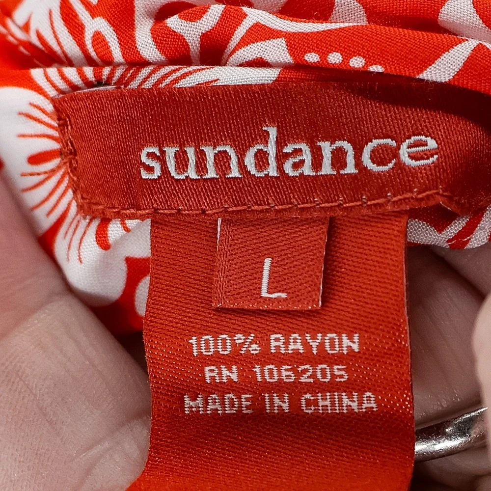 Sundance Maxi Dress Womens Good Boho Floral V-Neck Smocked Large Red China